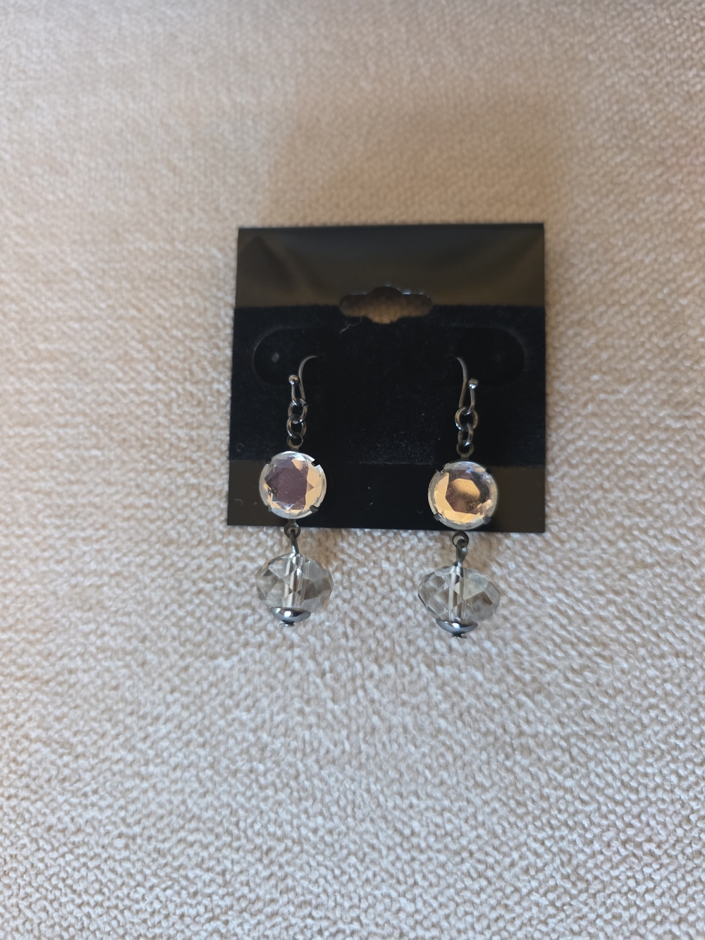 Clear Faceted Crystal Drop Dangle Earrings Silver Tone